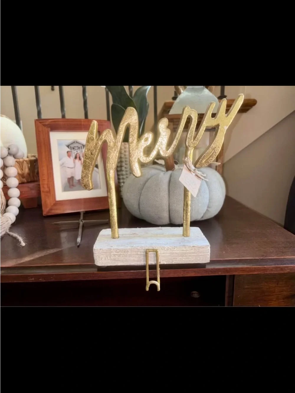Mud Pie Gold 'Merry' Script Stocking with Cream Base